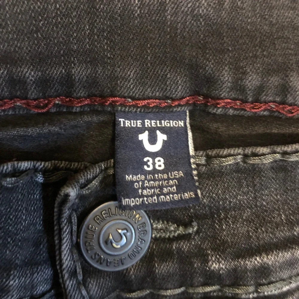 Vtg 2000s True Religion Ricky Black Red Stitch Jeans Mens 38 Made in USA Y2K